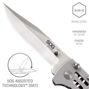 SOG SlimJim Folding Pocket Knife- SOG Assisted Technology w/ Tactile Bumps and Cutout Aid, Reversible Carry Clip, AUS-8 Stainless Steel Body (SJ31-CP), One Size, Hardcase Black