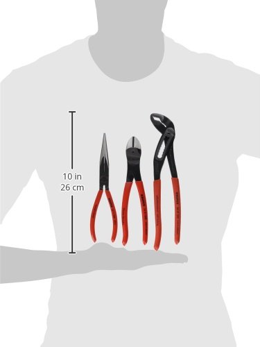 KNIPEX Tools 00 20 08 US1 Long Nose, Diagonal Cutter, and Alligator Pliers 3-Piece Tool Set, Red (Packaging May Vary)