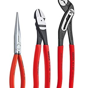 KNIPEX Tools 00 20 08 US1 Long Nose, Diagonal Cutter, and Alligator Pliers 3-Piece Tool Set, Red (Packaging May Vary)