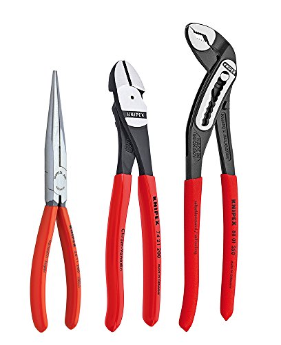 KNIPEX Tools 00 20 08 US1 Long Nose, Diagonal Cutter, and Alligator Pliers 3-Piece Tool Set, Red (Packaging May Vary)