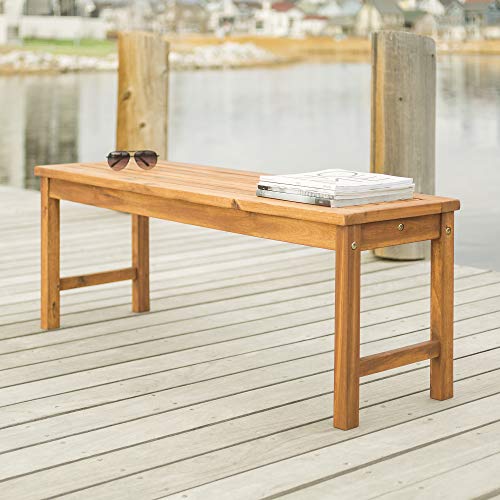 Walker Edison Maui Modern 6 Piece Solid Acacia Wood Slatted Outdoor Dining Set, Set of 6, Brown