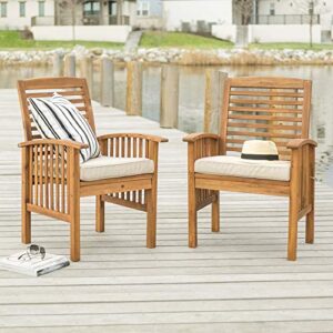 Walker Edison Maui Modern 6 Piece Solid Acacia Wood Slatted Outdoor Dining Set, Set of 6, Brown