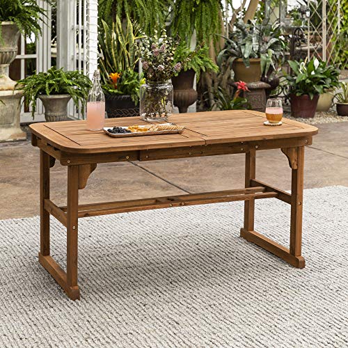 Walker Edison Maui Modern 6 Piece Solid Acacia Wood Slatted Outdoor Dining Set, Set of 6, Brown