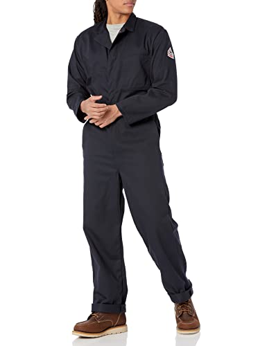 Bulwark FR Men's Flame Resistant 9 oz Twill Cotton Classic Coverall with Hemmed Sleeves, Navy, 46