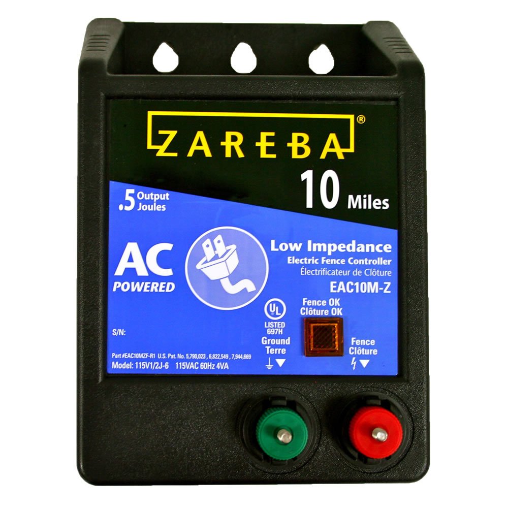 Zareba EAC10M-Z AC Powered Low Impedance Electric Fence Charger - 10 Mile Plug-In Electric Fence Energizer, Contain Small Animals, Keep Out Pests and Predators