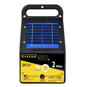 zareba esp2m-z solar powered low impedance electric fence charger - 2 mile solar powered electric fence energizer, contain animals and keep out predators