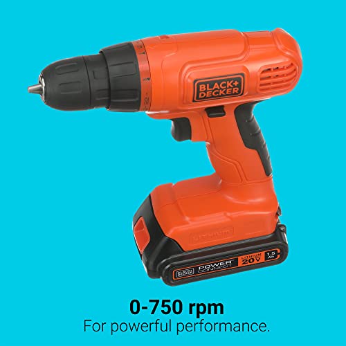 BLACK+DECKER 20V MAX* POWERCONNECT Cordless Drill Kit + 100 pc. Kit (BDC120VA100), Orange