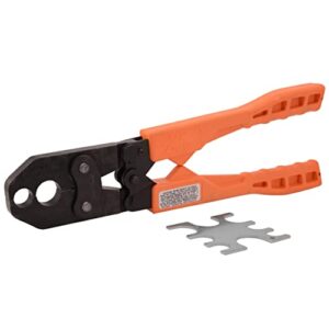 sharkbite 1/2 inch to 3/4 inch pex crimp tool, dual head with orange handles, 23251