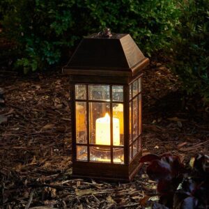 Smart Solar 3960KR1 San Rafael II Solar Mission Lantern Illuminated by 2 High Performance Warm White LEDs In The Top and One Amber LED in the Pillar Candle