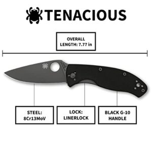 Spyderco Tenacious Folding Utility Pocket Knife with 3.39" Black Stainless Steel Blade and Durable G-10 Handle - Everyday Carry - PlainEdge - C122GBBKP