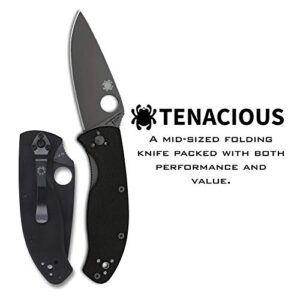 Spyderco Tenacious Folding Utility Pocket Knife with 3.39" Black Stainless Steel Blade and Durable G-10 Handle - Everyday Carry - PlainEdge - C122GBBKP