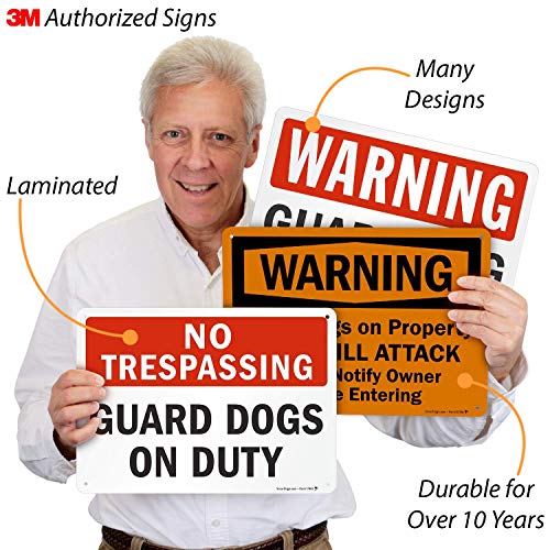 SmartSign - S-2432-Pl-14 No Trespassing - Guard Dogs On Duty Sign By | 10" x 14" Plastic Black/Red on White