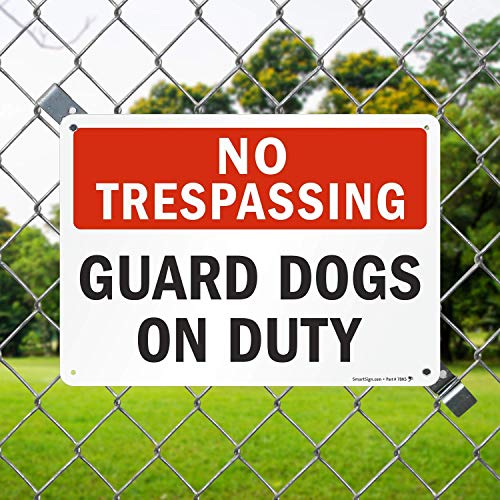 SmartSign - S-2432-Pl-14 No Trespassing - Guard Dogs On Duty Sign By | 10" x 14" Plastic Black/Red on White