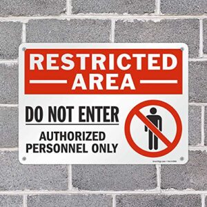 SmartSign 10 x 14 inch “Restricted Area - Do Not Enter, Authorized Personnel Only” OSHA Metal Sign, 40 mil Laminated Rustproof Aluminum, Red, Black and White