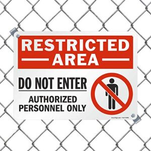 SmartSign 10 x 14 inch “Restricted Area - Do Not Enter, Authorized Personnel Only” OSHA Metal Sign, 40 mil Laminated Rustproof Aluminum, Red, Black and White