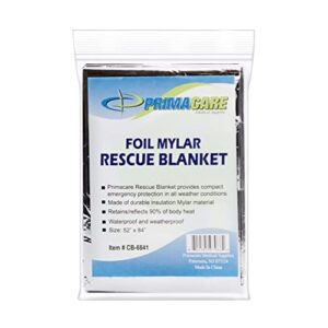 primacare cb-6841 emergency foil mylar thermal blanket, 82" length x 54" width