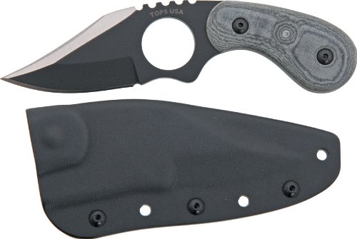 Tops Knives CC2002 Cockpit Commander Fixed Blade Knife with Black Linen Micarta Handles & Kydex Sheath