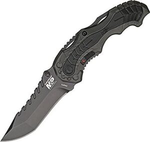 smith & wesson swmp6 7.7in high carbon s.s. assisted folding knife with 3.4in clip point blade and aluminum handle for outdoor, tactical, survival and edc,gray