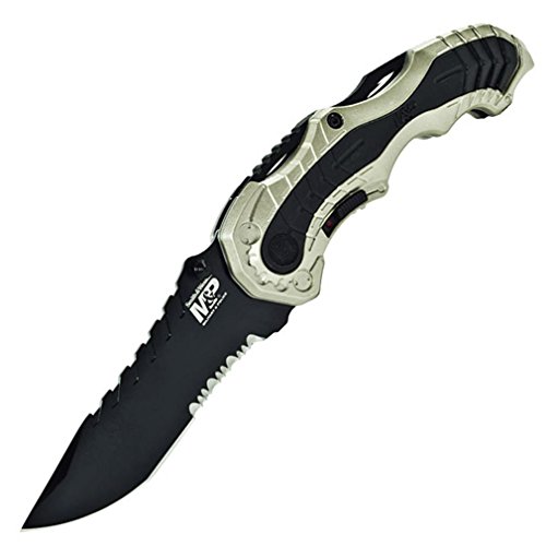 Smith & Wesson SWMP6CNS 7.7in High Carbon S.S. Assisted Folding Knife with 3.4in Serrated Clip Point Blade and Aluminum Handle for Tactical, Survival and EDC