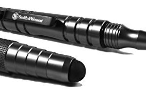 Smith & Wesson SWPEN3BK 5.4in Aircraft Aluminum Refillable Tactical Screw Cap Stylus Pen for Outdoor, Survival, Camping and EDC