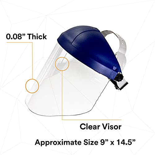 3M H8A Ratchet Headgear and Visor Combination with 3M WP96 Clear Polycarbonate Faceshield, Complete Headgear and Face Shield Safety System, ANSI Z87, Adjustable, Thermoplastic, Clear