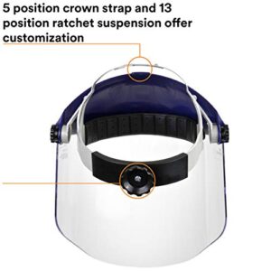 3M H8A Ratchet Headgear and Visor Combination with 3M WP96 Clear Polycarbonate Faceshield, Complete Headgear and Face Shield Safety System, ANSI Z87, Adjustable, Thermoplastic, Clear