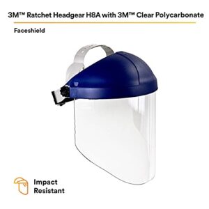 3M H8A Ratchet Headgear and Visor Combination with 3M WP96 Clear Polycarbonate Faceshield, Complete Headgear and Face Shield Safety System, ANSI Z87, Adjustable, Thermoplastic, Clear