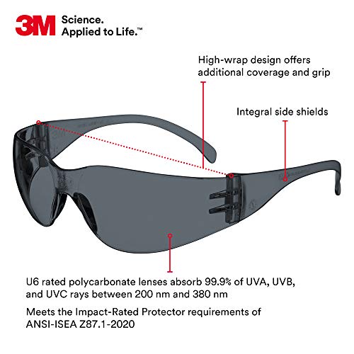 3M Safety Glasses, Virtua, ANSI Z87, 20 Pairs, Gray Hard Coat Lens, Gray Frame