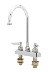 t&s brass b-1141-xs b-1141-xs, workboard faucet, deck mount, 4-inch centers, swivel gooseneck, lever handles, 2-inch shanks, chrome