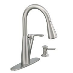 moen 87499srs pullout spray high-arc kitchen faucet with soap dispenser from the harlon collection, spot resist stainless