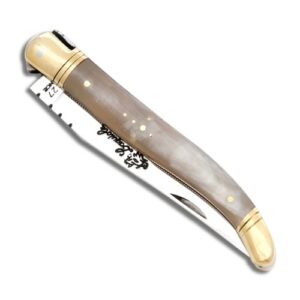 laguiole knife with blond horn handle and brass bolsters | 11 cm direct from france