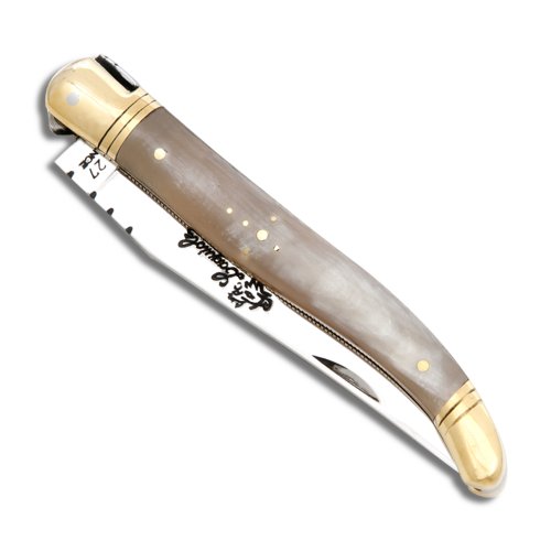 Laguiole knife with Blond Horn handle and brass bolsters | 11 cm direct from France