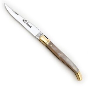 Laguiole knife with Blond Horn handle and brass bolsters | 11 cm direct from France