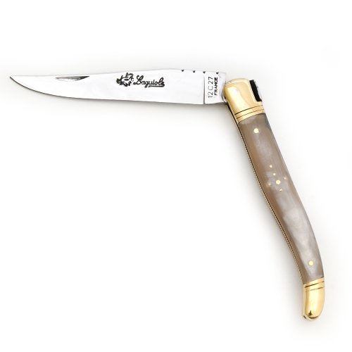 Laguiole knife with Blond Horn handle and brass bolsters | 11 cm direct from France