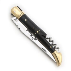 laguiole knife with ebony wood handle and brass bolsters - direct from france