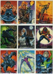 1992 skybox marvel masterpieces series-1 new 100-card complete base set plus 5-card spectra foil chase set in collector pages
