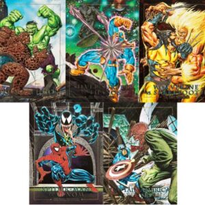 1992 SkyBox Marvel Masterpieces Series-1 New 100-Card Complete Base Set Plus 5-Card Spectra Foil Chase Set in Collector Pages