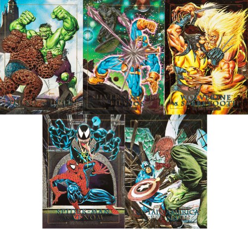 1992 SkyBox Marvel Masterpieces Series-1 New 100-Card Complete Base Set Plus 5-Card Spectra Foil Chase Set in Collector Pages