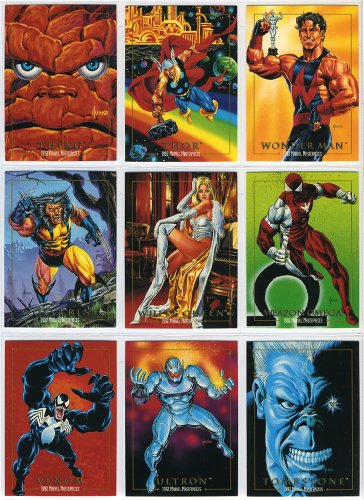 1992 SkyBox Marvel Masterpieces Series-1 New 100-Card Complete Base Set Plus 5-Card Spectra Foil Chase Set in Collector Pages