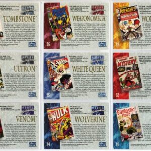 1992 SkyBox Marvel Masterpieces Series-1 New 100-Card Complete Base Set Plus 5-Card Spectra Foil Chase Set in Collector Pages