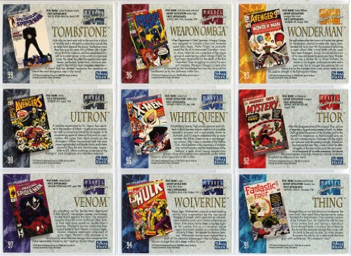 1992 SkyBox Marvel Masterpieces Series-1 New 100-Card Complete Base Set Plus 5-Card Spectra Foil Chase Set in Collector Pages