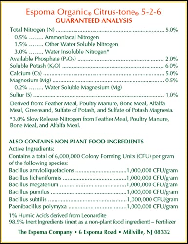 Espoma Organic Citrus-tone 5-2-6 Natural & Organic Fertilizer and Plant Food for all Citrus, Fruit, Nut & Avocado Trees; 8 lb. Bag. Promotes Vigorous Growth & Abundant Fruit