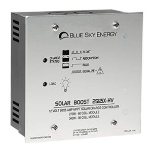 blue sky energy solar boost sb2512ix-hv, 25a mppt solar charge controller for 12v lead acid batteries. auxiliary output for dual battery charge or 25a lvd load output