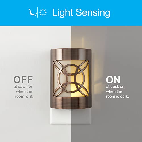 GE CoverLite LED Night Light, Decorative, Plug-In, Smart Dusk-to-Dawn Sensor, Home Décor, Ideal for Bedroom, Bathroom, Kitchen, Hallway, UL-Certified, 11332, Oil Rubbed Bronze | Geometric