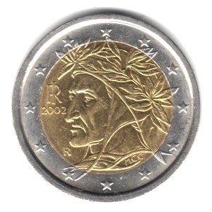 2002 Italy Bi-metallic 2 Euro Coin KM#217