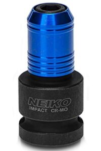 neiko 30275a impact wrench adapter for ratchet-wrench drivers, 1/2-inch-drive female to 1/4-inch hex converter, quick-change chuck, crmo steel