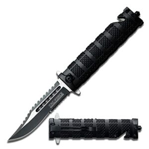 tac force tf-710bk liner lock assisted opening folding knife, two-tone half-serrated blade, black handle, 5-inch closed