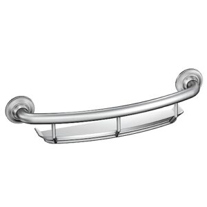 moen chrome bathroom safety 16-inch screw-in curved shower grab bar with built-in shelf for storage, lr2356dch