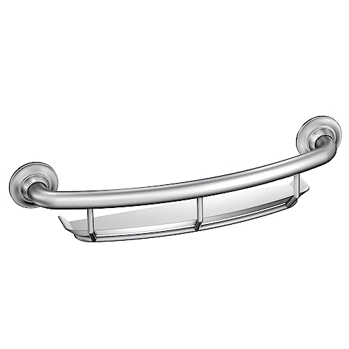 Moen Chrome Bathroom Safety 16-Inch Screw-in Curved Shower Grab Bar with Built-in Shelf for Storage, LR2356DCH