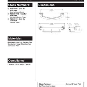Moen Chrome Bathroom Safety 16-Inch Screw-in Curved Shower Grab Bar with Built-in Shelf for Storage, LR2356DCH